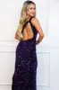 Gianna One Shoulder Open Back Sequin Formal Dress: Purple sold by Bella and Bloom
