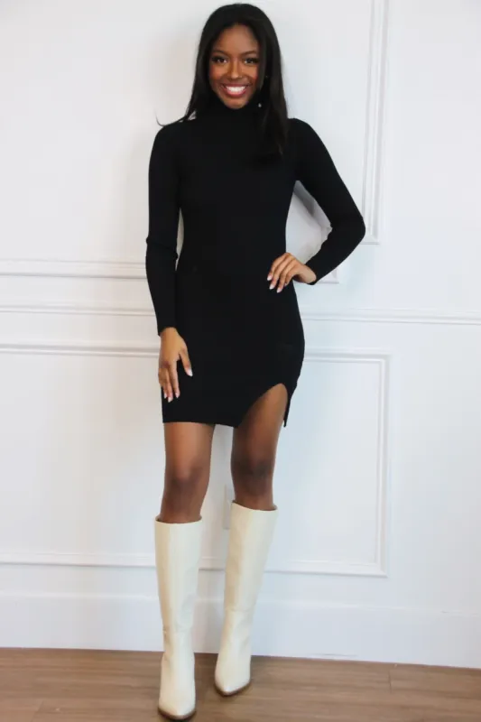 Classic Ribbed Turtleneck Dress: Black sold by Bella and Bloom