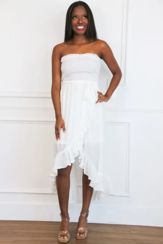 Kellie Smocked Midi Dress: White sold by Bella and Bloom