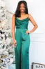 Know Your Worth Satin Jumpsuit: Emerald sold by Bella and Bloom