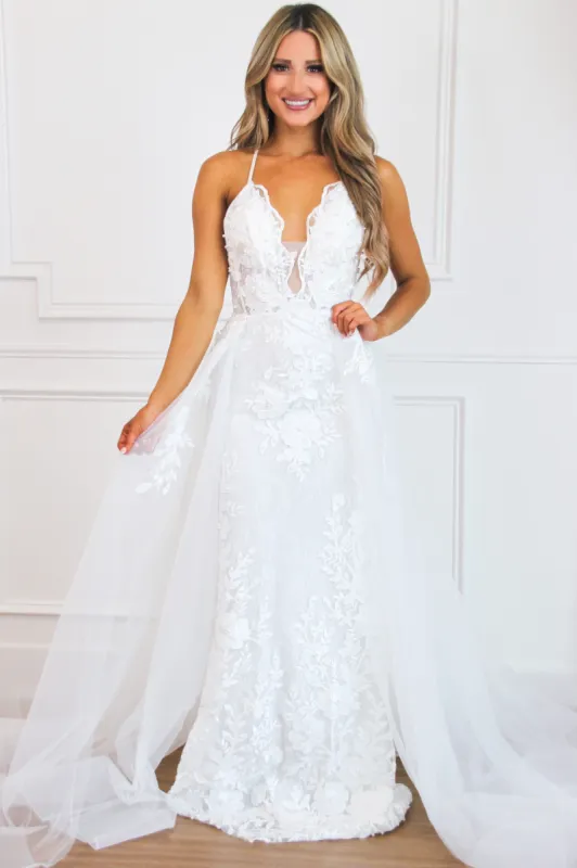 Must Be Dreaming Detachable Skirt Lace Applique Wedding Dress: White sold by Bella and Bloom