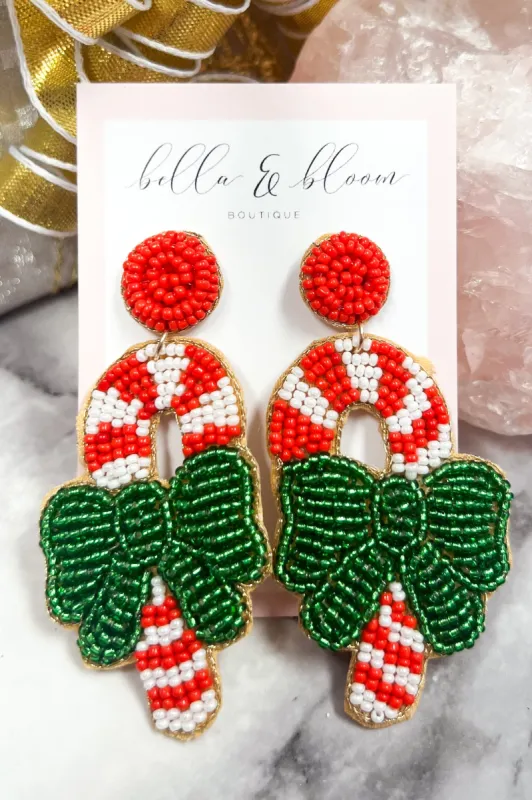 Candy Cane Beaded Holiday Earrings: Red/Green/White sold by Bella and Bloom