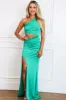 Ava Cutout One Shoulder Maxi Dress: Jade Green SOLID sold by Bella and Bloom