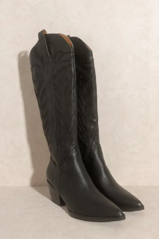 Samara Knee High Cowboy Boots: Black sold by Bella and Bloom