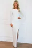 Bright Eyes Rhinestone Slit Maxi Dress: White sold by Bella and Bloom