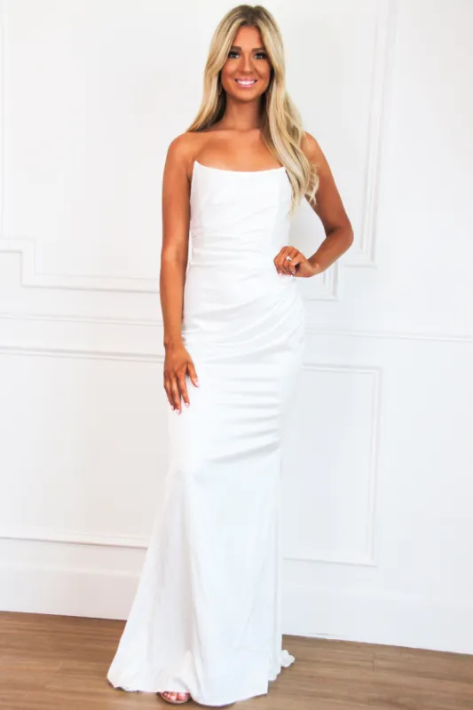 Talia Strapless Maxi Dress: White sold by Bella and Bloom