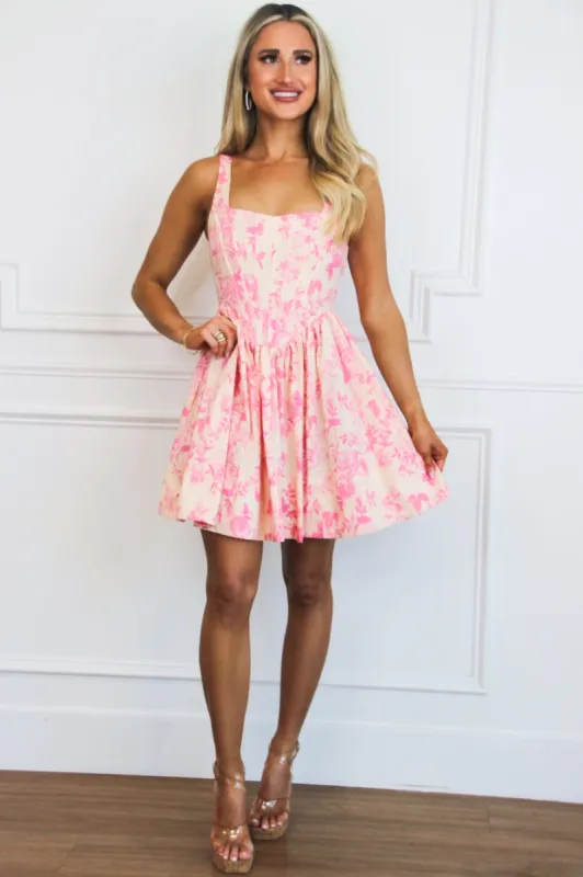 Kelly Floral Square Neck Bustier Dress: Pink/Cream sold by Bella and Bloom