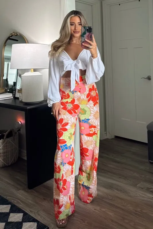 Fun in the Sun Pants: Rainbow Floral Multi sold by Bella and Bloom