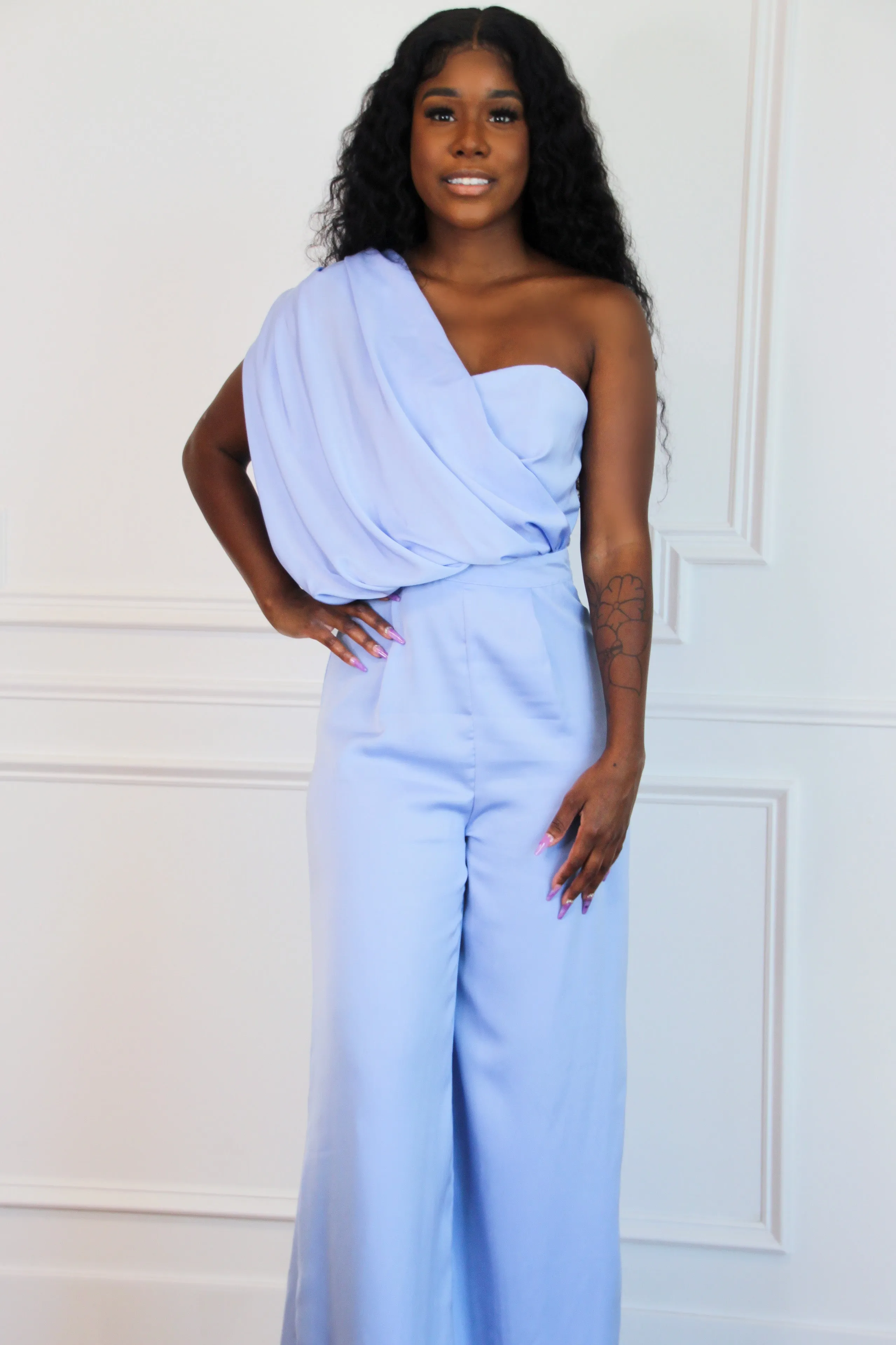 Swept Up in Your Love One Shoulder Jumpsuit: Periwinkle sold by Bella and Bloom product image thumbnail 3