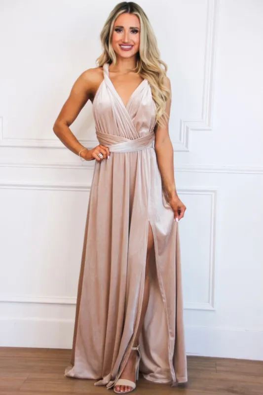 Classic Wrap Maxi Dress: Champagne VELVET sold by Bella and Bloom