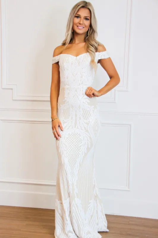 Better Together Sequin Maxi Dress: White/Nude sold by Bella and Bloom