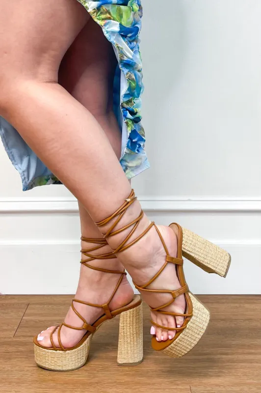 Jasmine Lace Up Platform Heels: Tan sold by Bella and Bloom