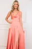 Milani Cowl Neck Satin Maxi Dress: Coral sold by Bella and Bloom