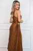 Novelle One Shoulder Pleated Asymmetrical Maxi Dress: Golden Ochre Rust sold by Bella and Bloom