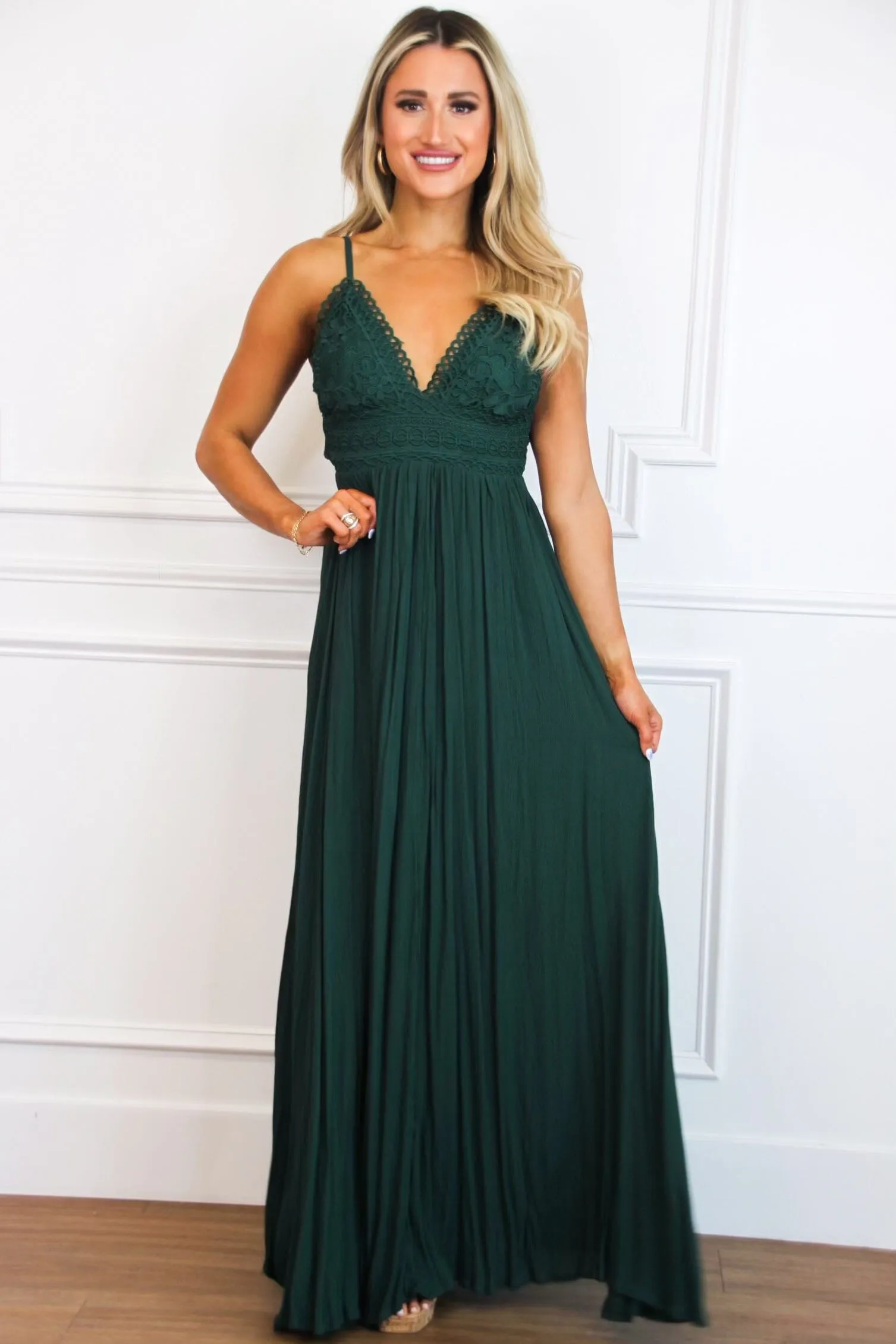 Free As a Bird Maxi Dress: Hunter Green sold by Bella and Bloom