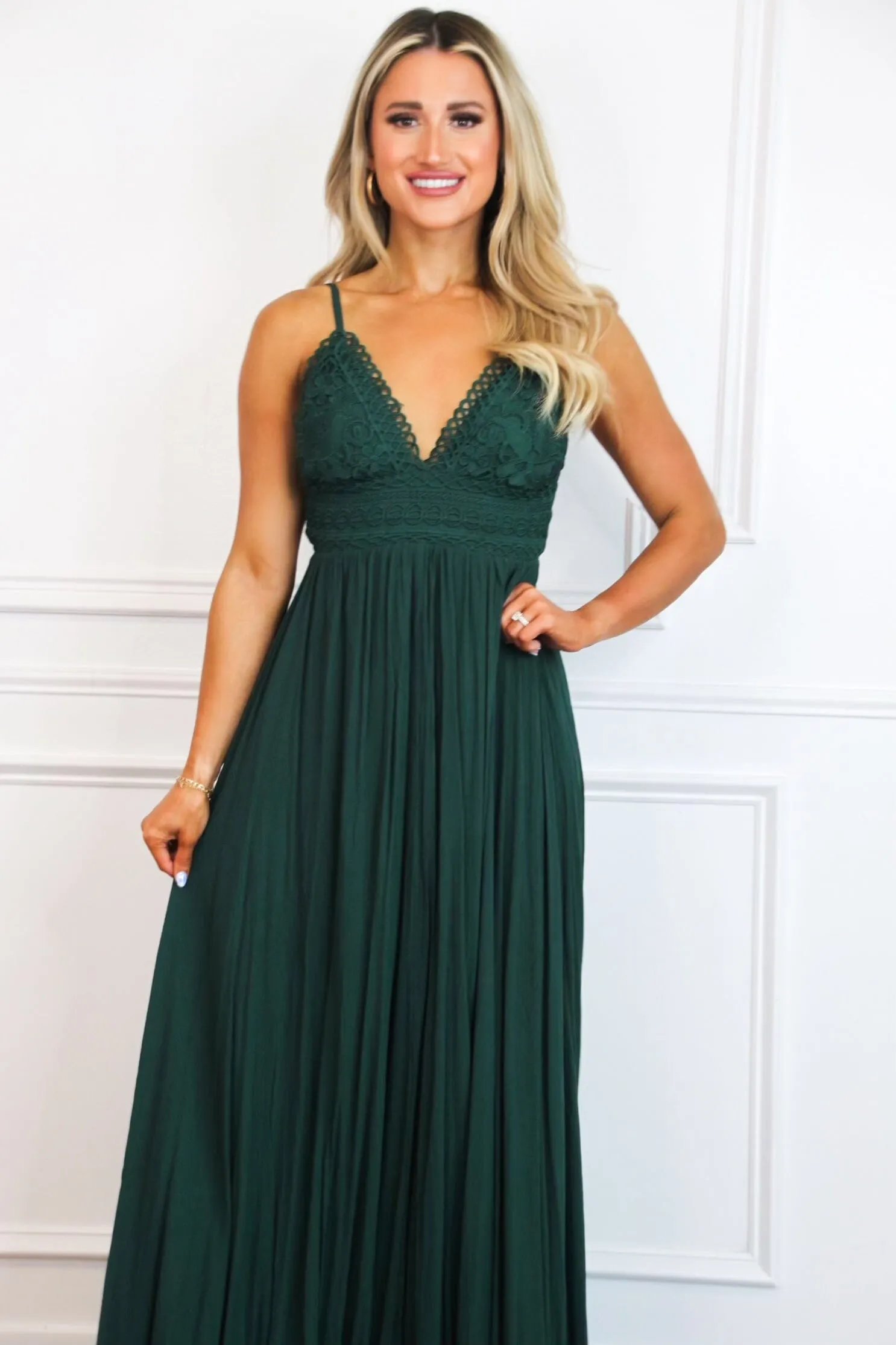 Free As a Bird Maxi Dress: Hunter Green sold by Bella and Bloom product image thumbnail 3
