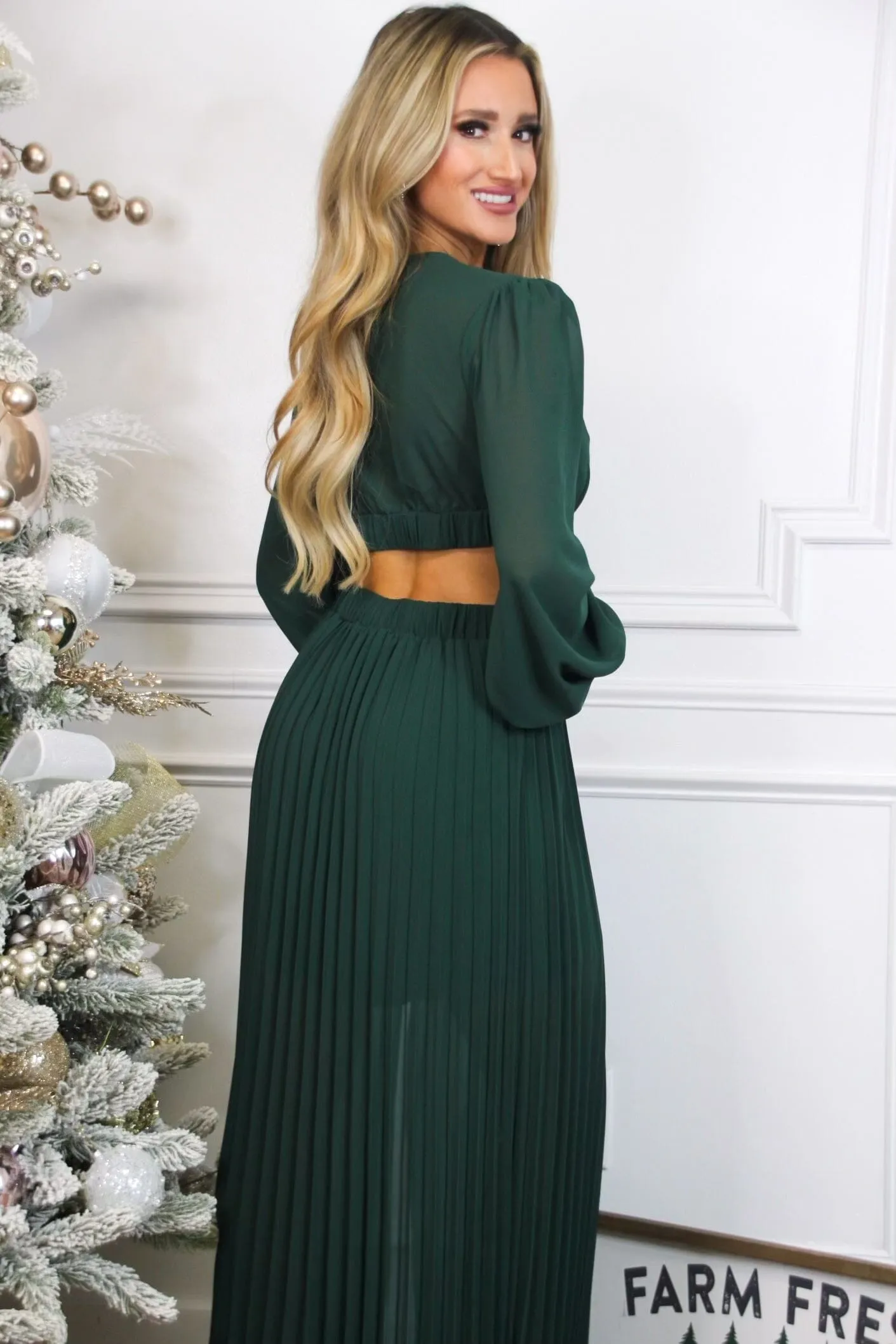 Pleated Perfection Cutout Maxi Dress: Emerald sold by Bella and Bloom product image thumbnail 3