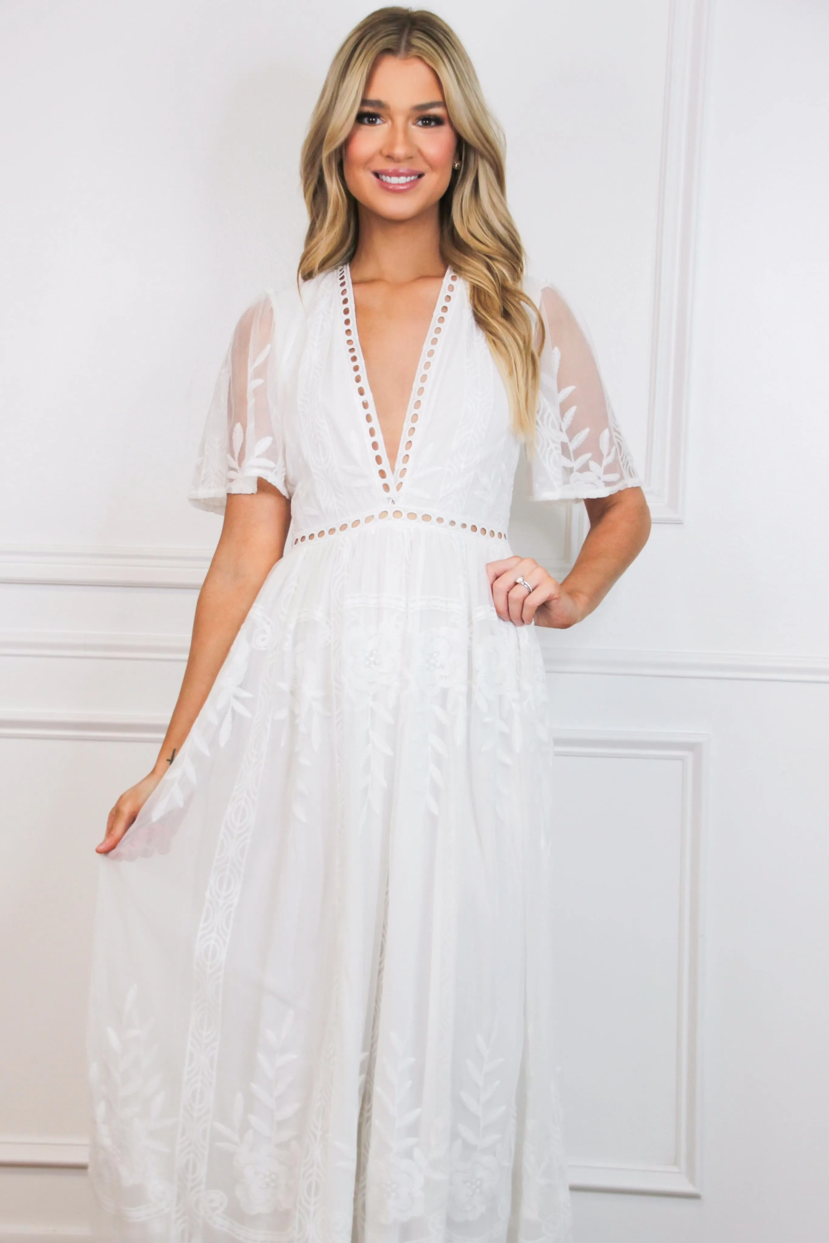 Running on Love Short Sleeve Lace Maxi Dress: White sold by Bella and Bloom product image thumbnail 2