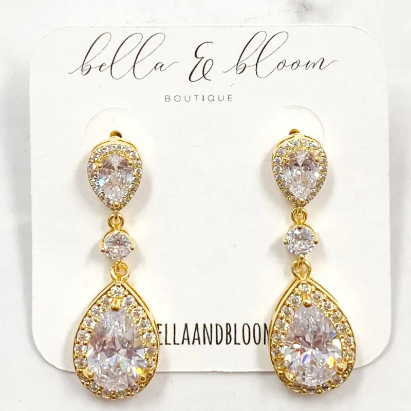 Formal Occasion Teardrop Earrings: Gold sold by Bella and Bloom