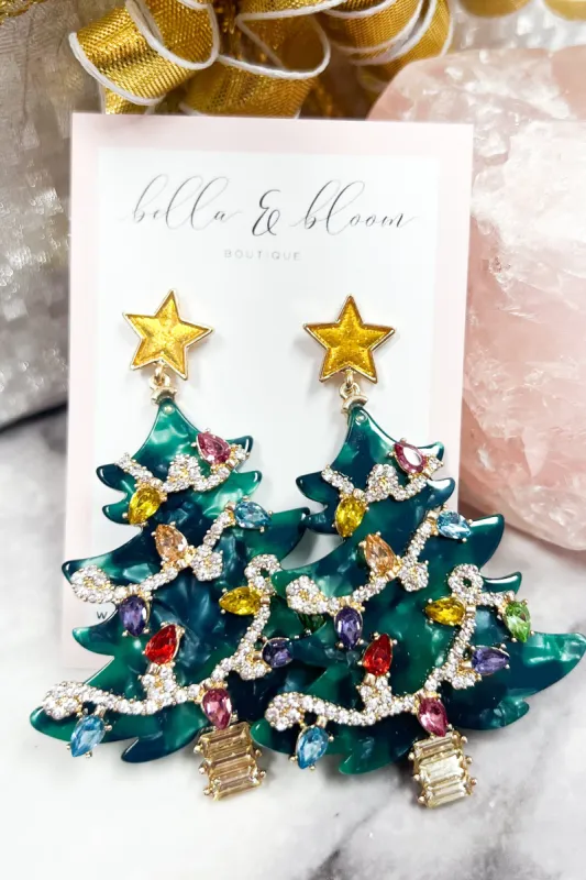 Acrylic Christmas Tree Holiday Earrings: Green/Gold Multi sold by Bella and Bloom