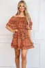 Fall Sweetness Off Shoulder Floral Dress: Orange Multi sold by Bella and Bloom