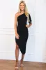 Goodbye Kiss One Shoulder Midi Dress: Black sold by Bella and Bloom