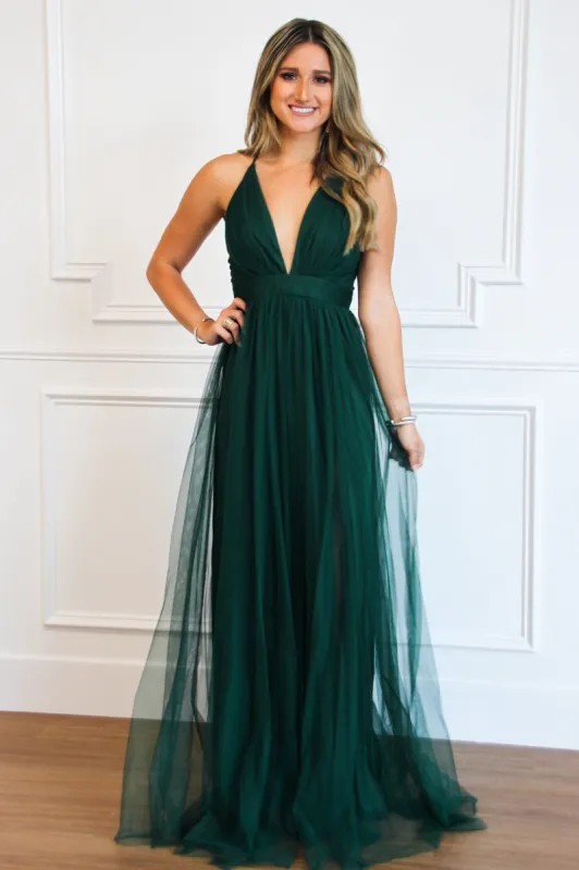 Forever Love Maxi Dress: Hunter Green sold by Bella and Bloom
