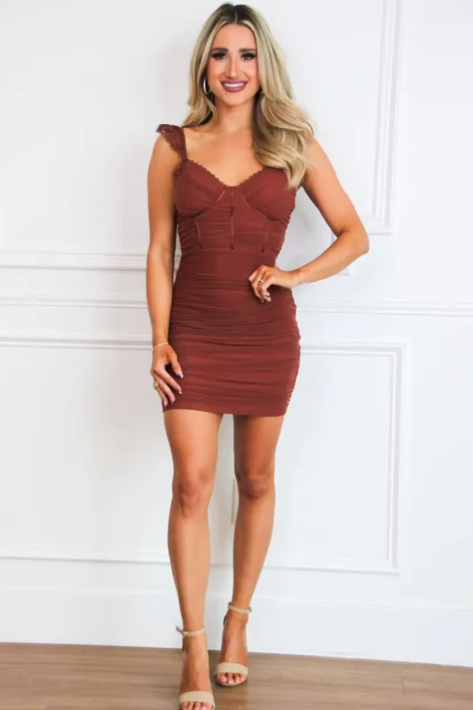 Newly Single Bustier Dress: Rust sold by Bella and Bloom