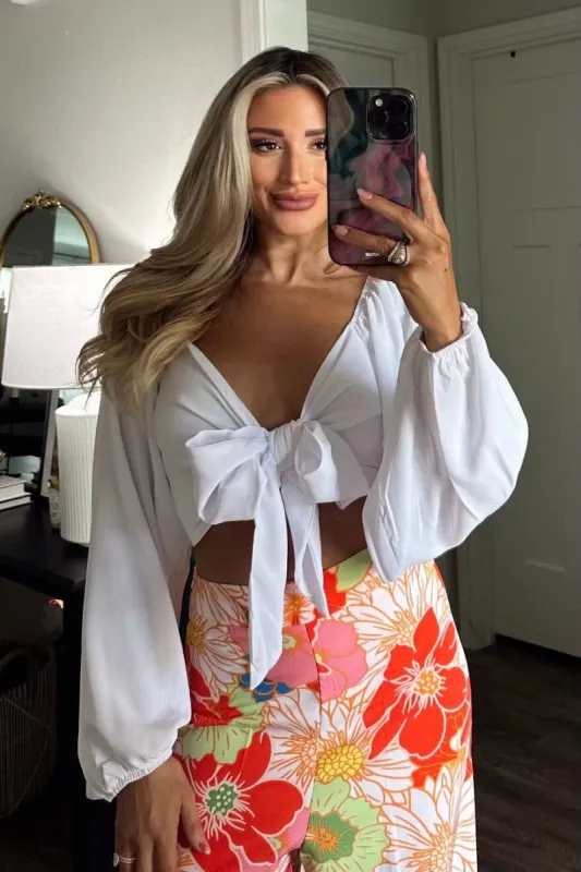 Never Ending Sunshine Crop Top: White sold by Bella and Bloom