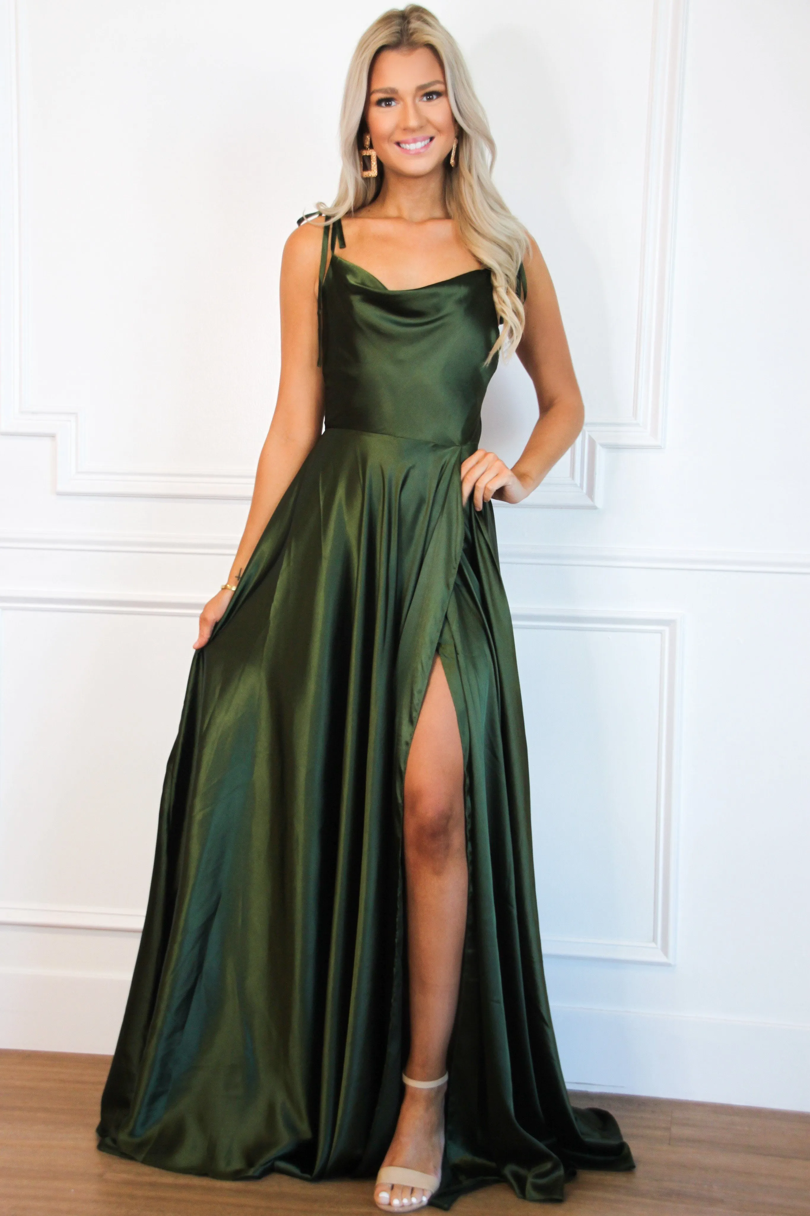 Tonight's the Night Satin Formal Dress: Olive sold by Bella and Bloom