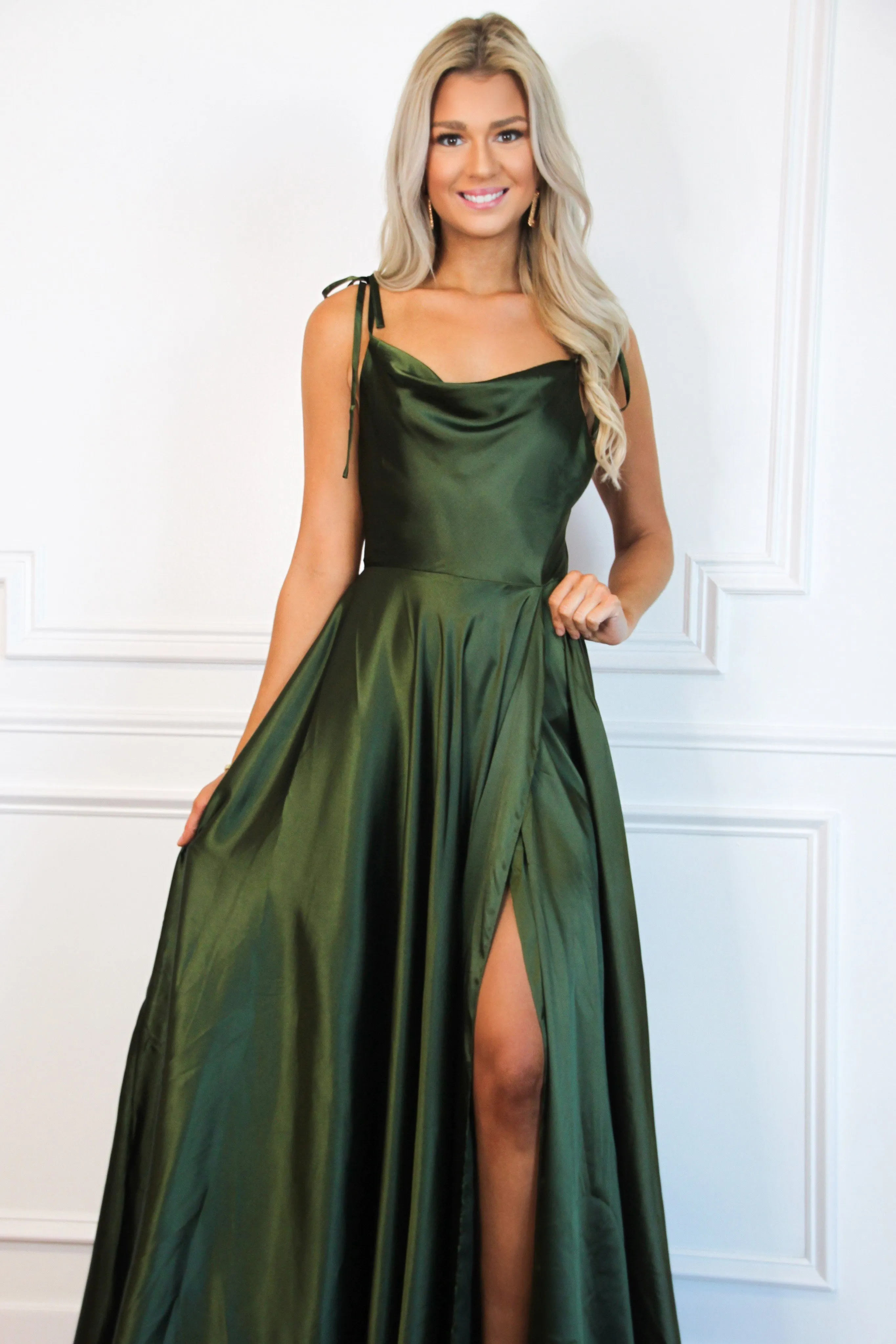 Tonight's the Night Satin Formal Dress: Olive sold by Bella and Bloom product image thumbnail 2