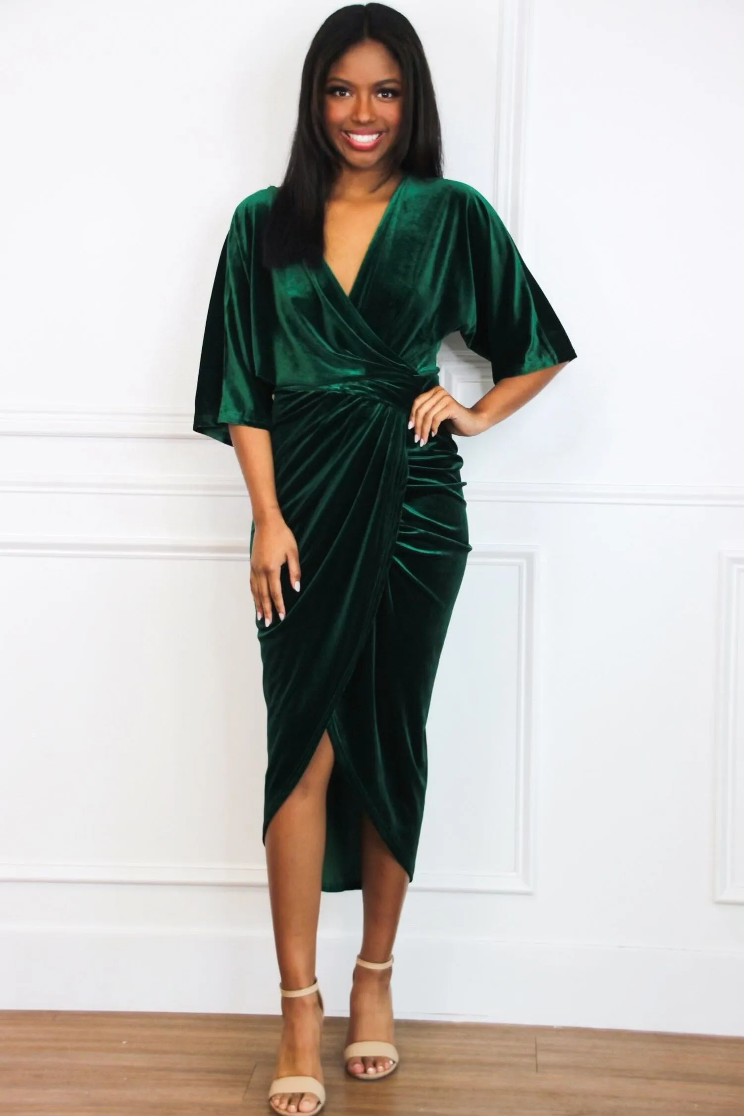 Loving You Is Easy Midi Dress: Emerald VELVET sold by Bella and Bloom