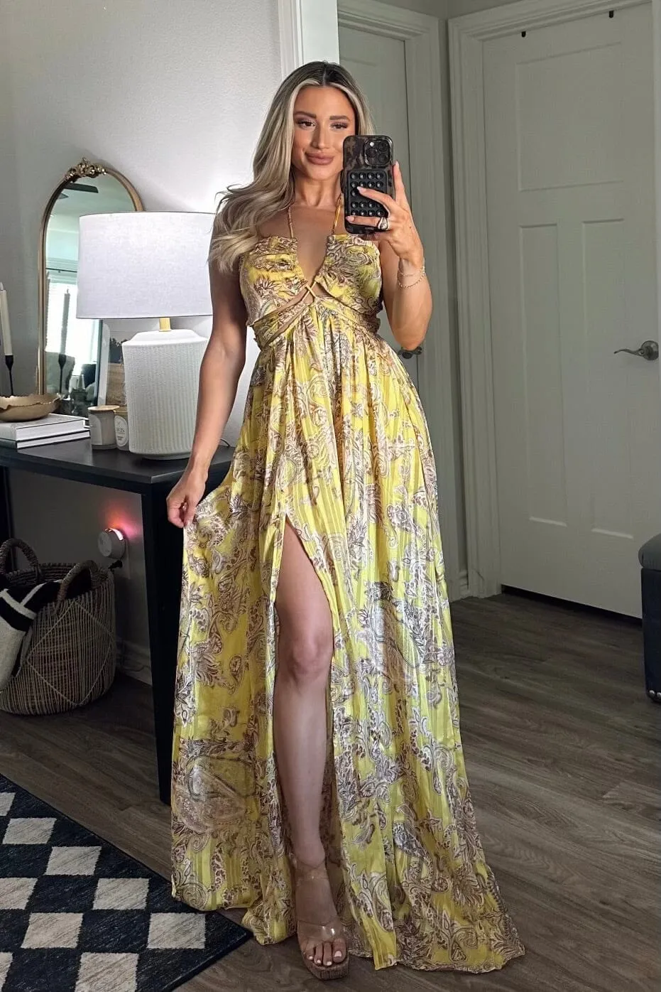 Bring on the Sunshine Cutout Maxi Dress: Yellow Multi sold by Bella and Bloom