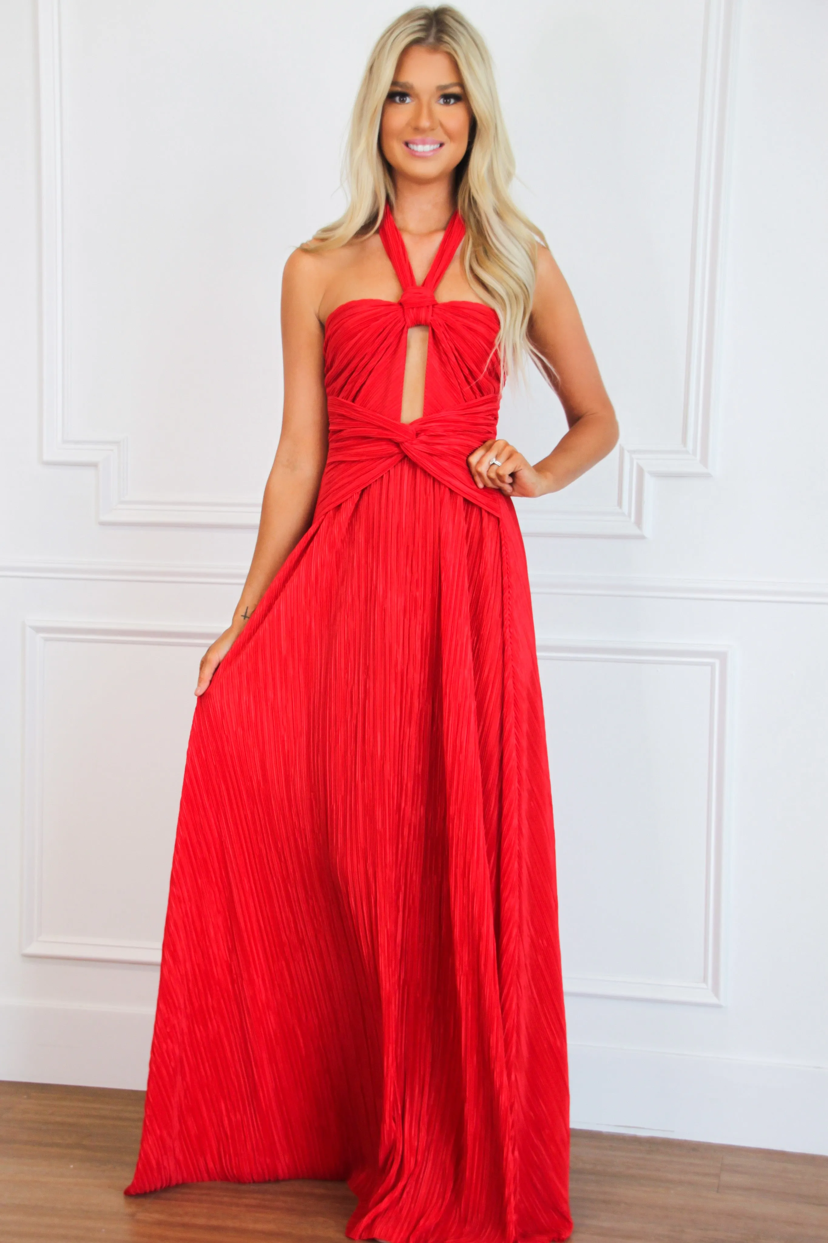 Misha Cutout Pleated Maxi Dress: Red sold by Bella and Bloom