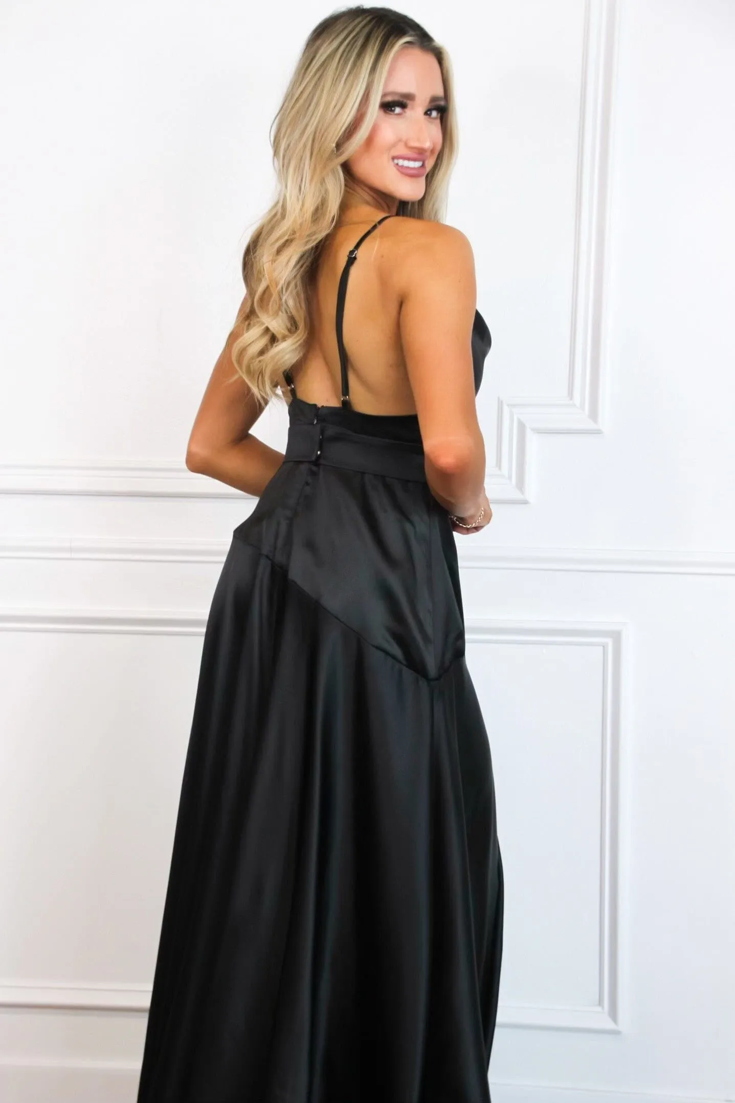 Milani Cowl Neck Satin Maxi Dress: Black sold by Bella and Bloom product image thumbnail 3