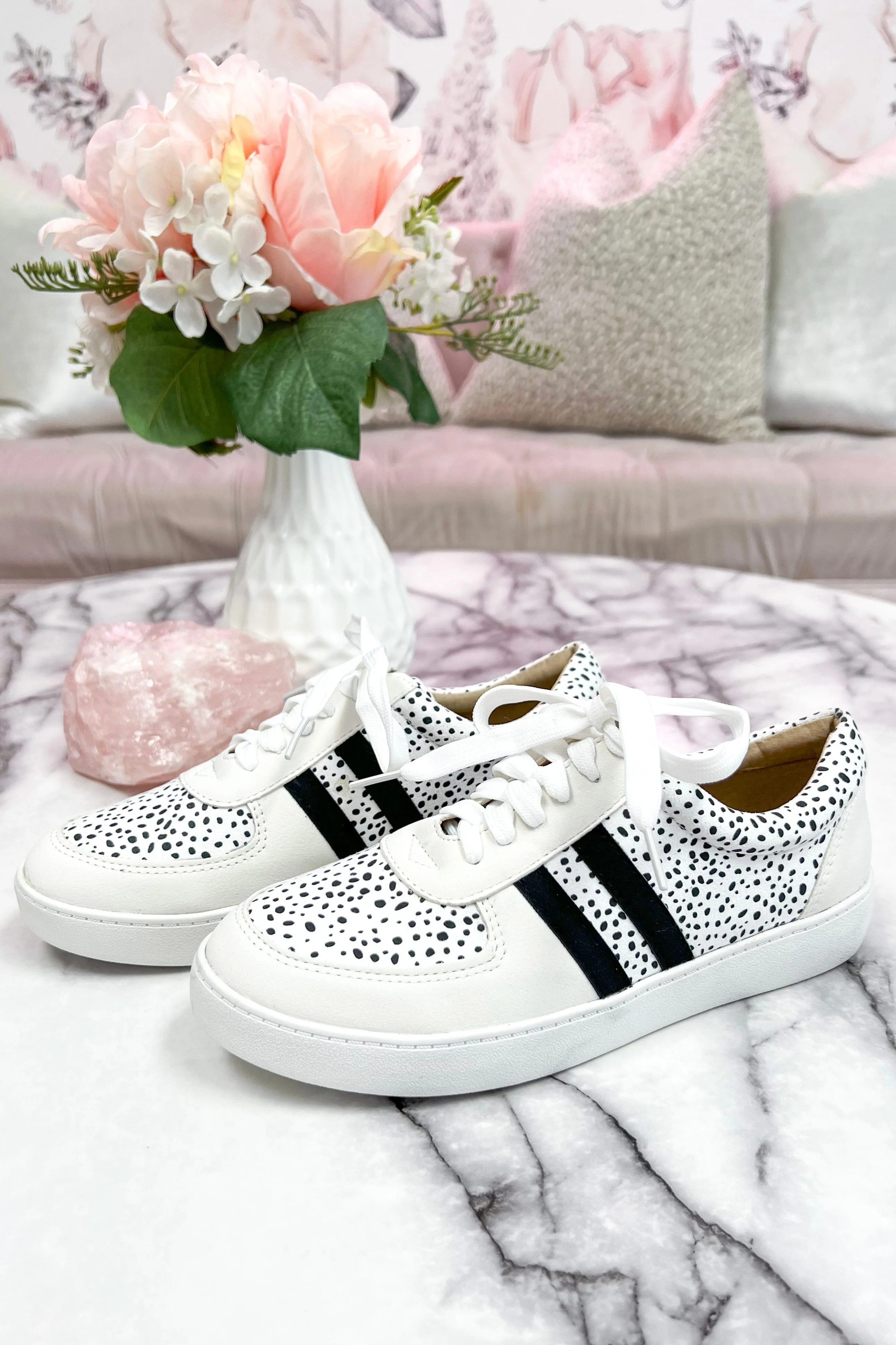Stella Dotted Sneakers: White/Black sold by Bella and Bloom