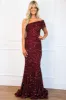 Glimpse of Heaven Sequin One Shoulder Formal Dress: Burgundy sold by Bella and Bloom