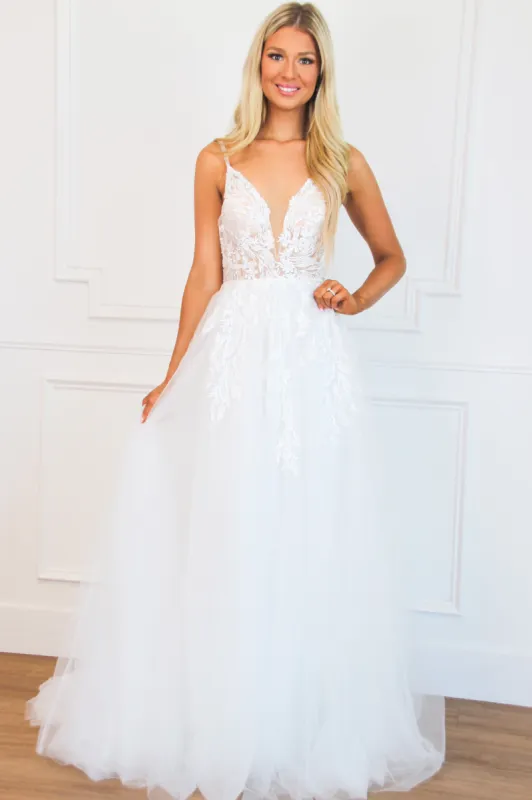 Stella Lace Nude Illusion Tulle Wedding Dress: White sold by Bella and Bloom