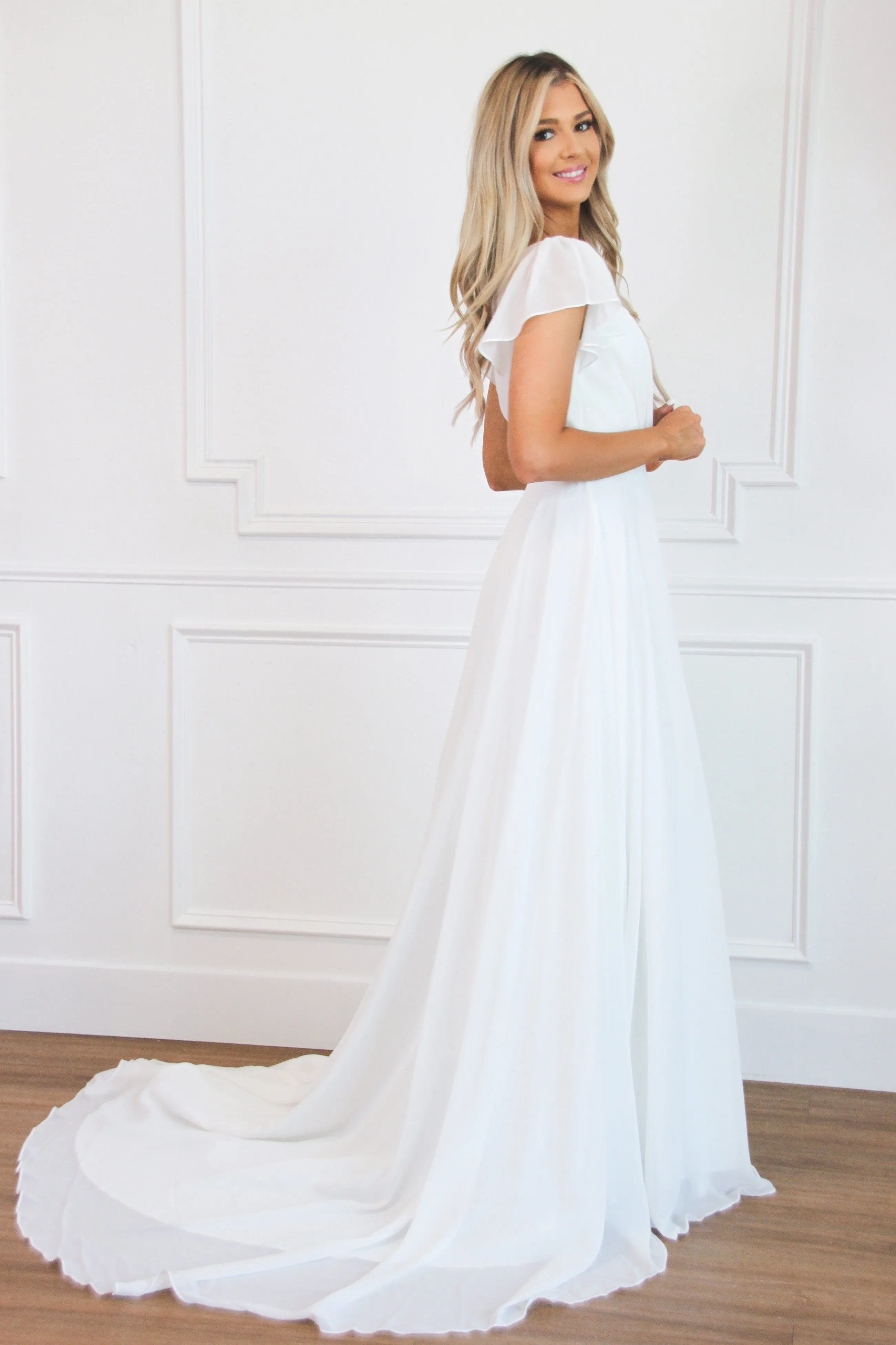 Never Let You Go Chiffon Wedding Dress: White sold by Bella and Bloom product image thumbnail 3