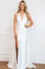 Georgia Halter Satin Slit Formal Dress: White sold by Bella and Bloom