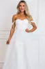 Azia Bustier Cape Sequin Off Shoulder Maxi Dress: White sold by Bella and Bloom
