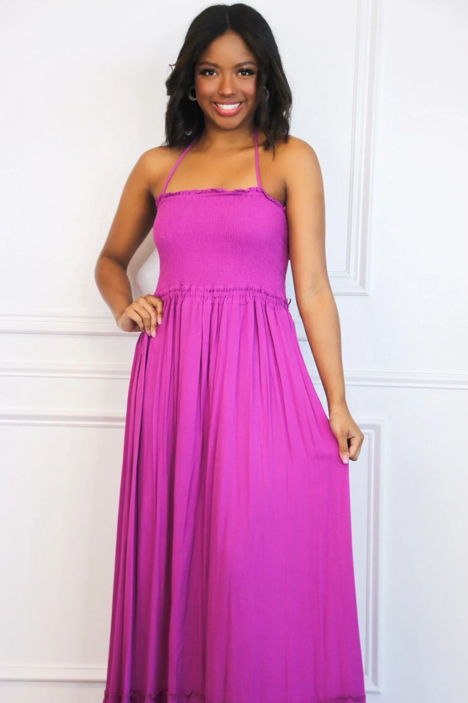 Chandler Smocked Open Back Maxi Dress: Orchid sold by Bella and Bloom product image thumbnail 3