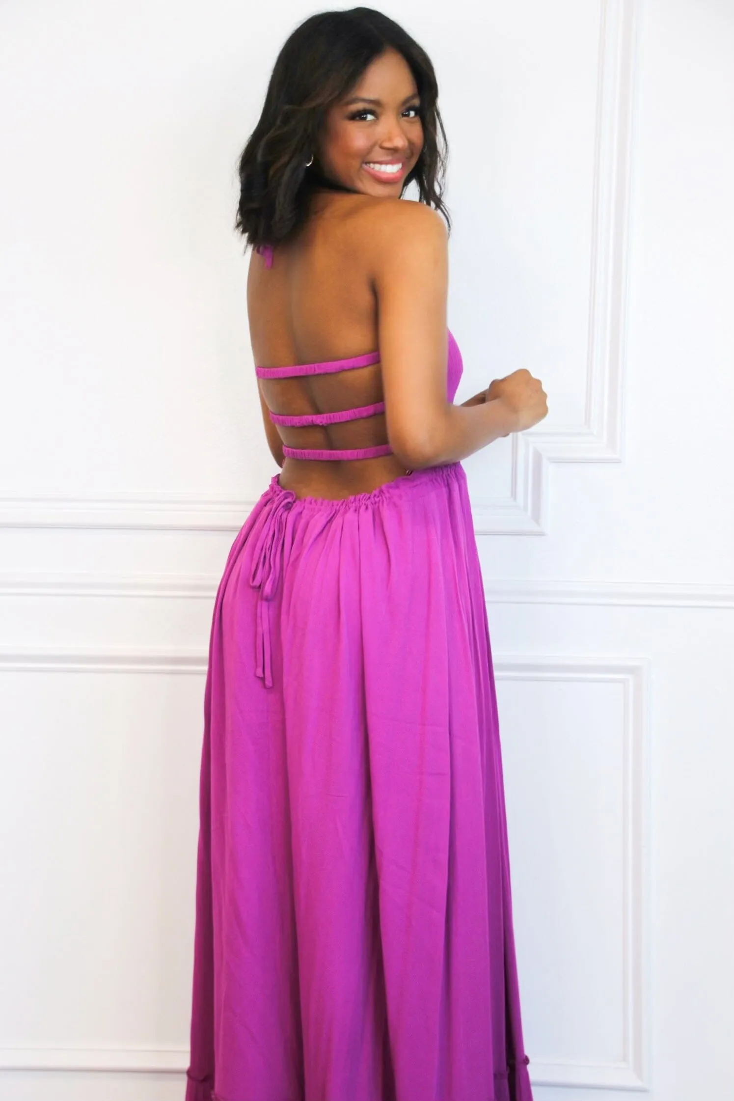 Chandler Smocked Open Back Maxi Dress: Orchid sold by Bella and Bloom product image thumbnail 2