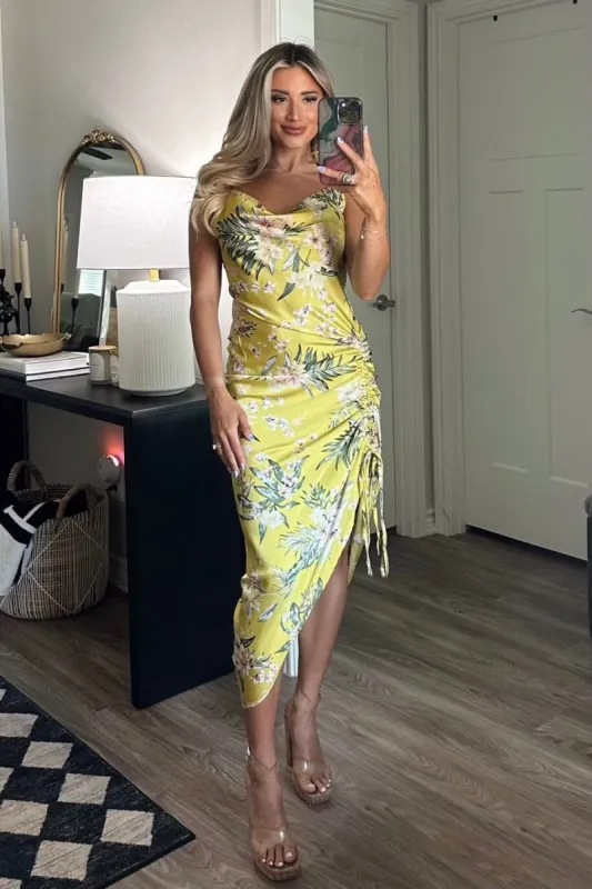 Island Vibes Midi Dress: Yellow Multi sold by Bella and Bloom