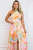 Shoreside Abstract One Shoulder Maxi Dress: Pink/Orange Multi sold by Bella and Bloom
