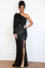 Pippa One Shoulder Sequin Maxi Dress: Black sold by Bella and Bloom