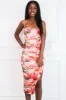 Amiah Abstract Ruched Midi Dress: Orange Multi sold by Bella and Bloom