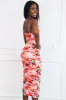 Amiah Abstract Ruched Midi Dress: Orange Multi sold by Bella and Bloom