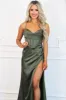 Melody of Love Satin Bustier Slit Dress: Olive sold by Bella and Bloom
