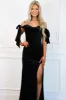 Southern Class Bow Sleeve Formal Dress: Black Velvet sold by Bella and Bloom